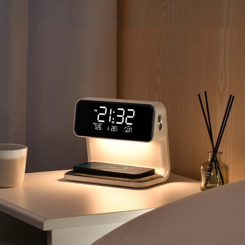 AuraStand: 3-in-1 Wireless Charger, Alarm Clock, and LED Night Light.