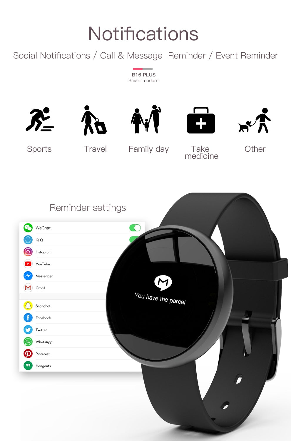 Unify Smartwatch: Social Notifications, Reminders, and Health Tracking.