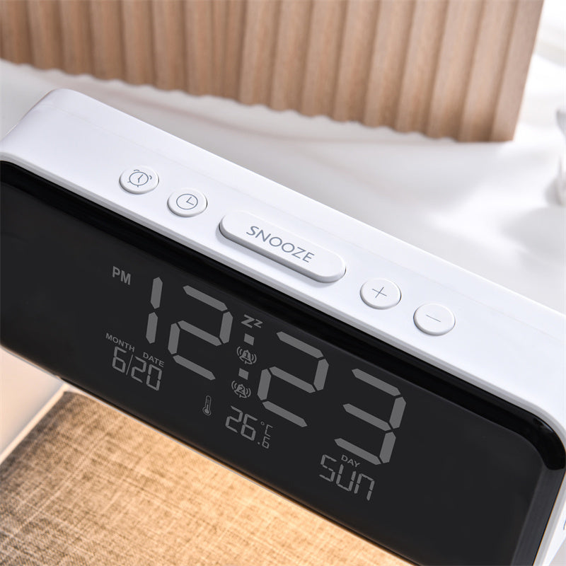 AuraStand: 3-in-1 Wireless Charger, Alarm Clock, and LED Night Light.