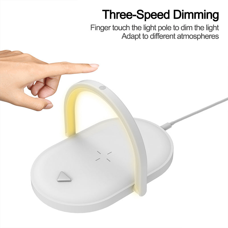 AuraCharge Lamp: 15W Wireless Charger, LED Night Light, Phone Stand.