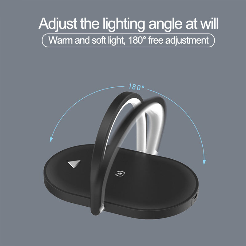 AuraCharge Lamp: 15W Wireless Charger, LED Night Light, Phone Stand.