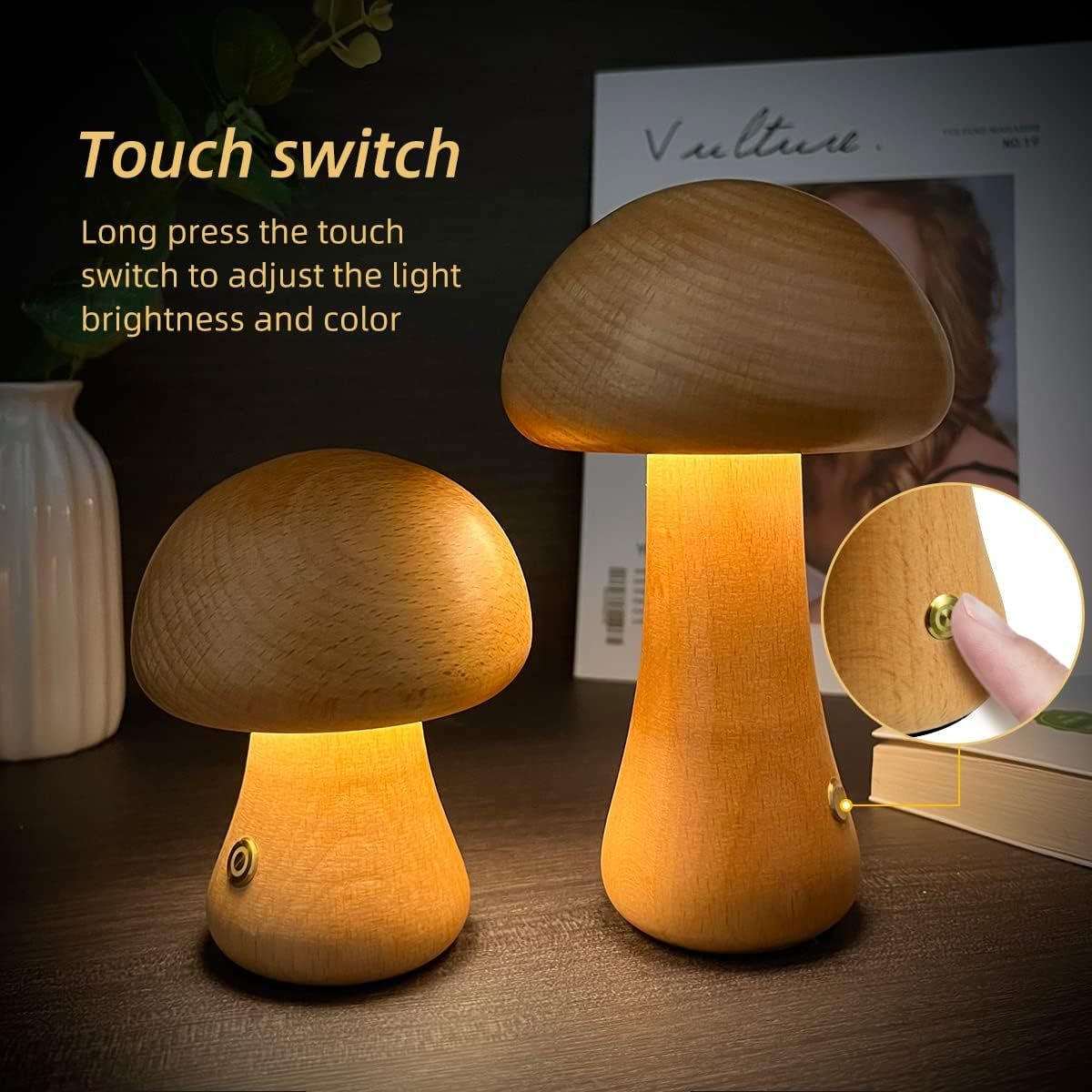 LumiShroom Wooden Mushroom Night Light