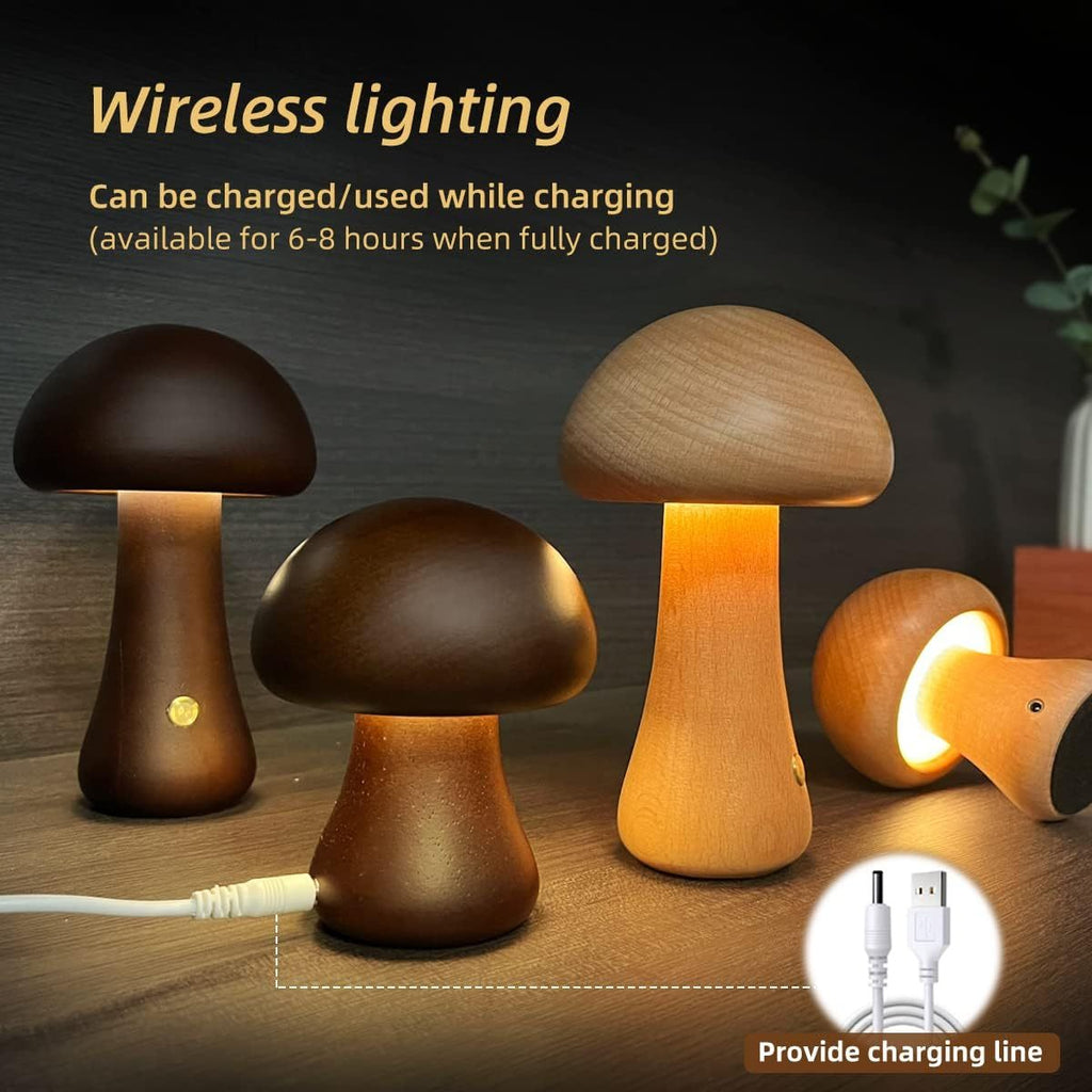 LumiShroom Wooden Mushroom Night Light