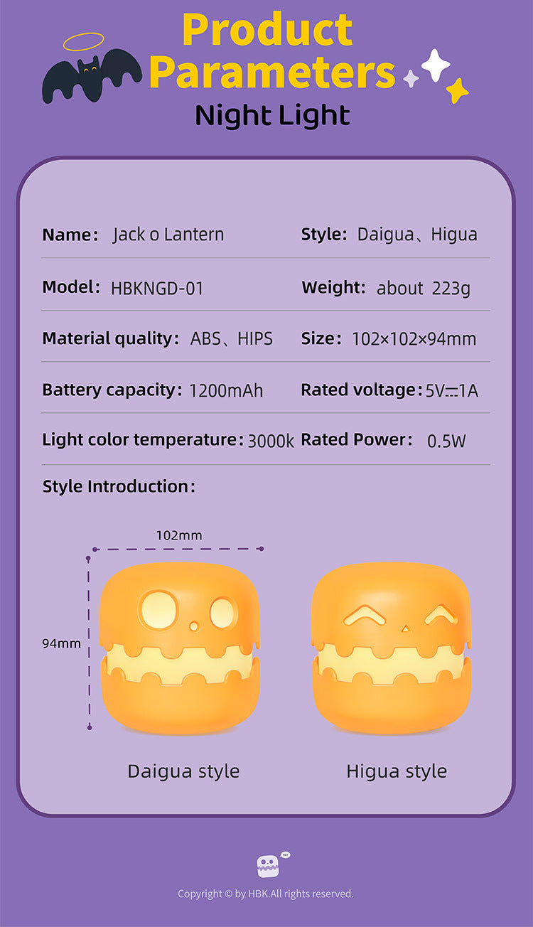 SpookyGlow Lamp: LED Night Light | Pop-Up Jack-O'-Lantern Mood Lighting for Halloween Decor