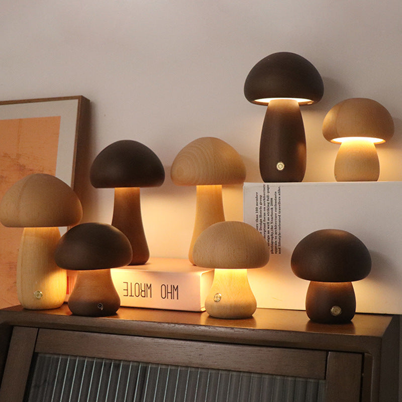 LumiShroom Wooden Mushroom Night Light
