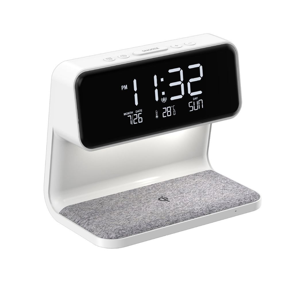 AuraStand: 3-in-1 Wireless Charger, Alarm Clock, and LED Night Light.