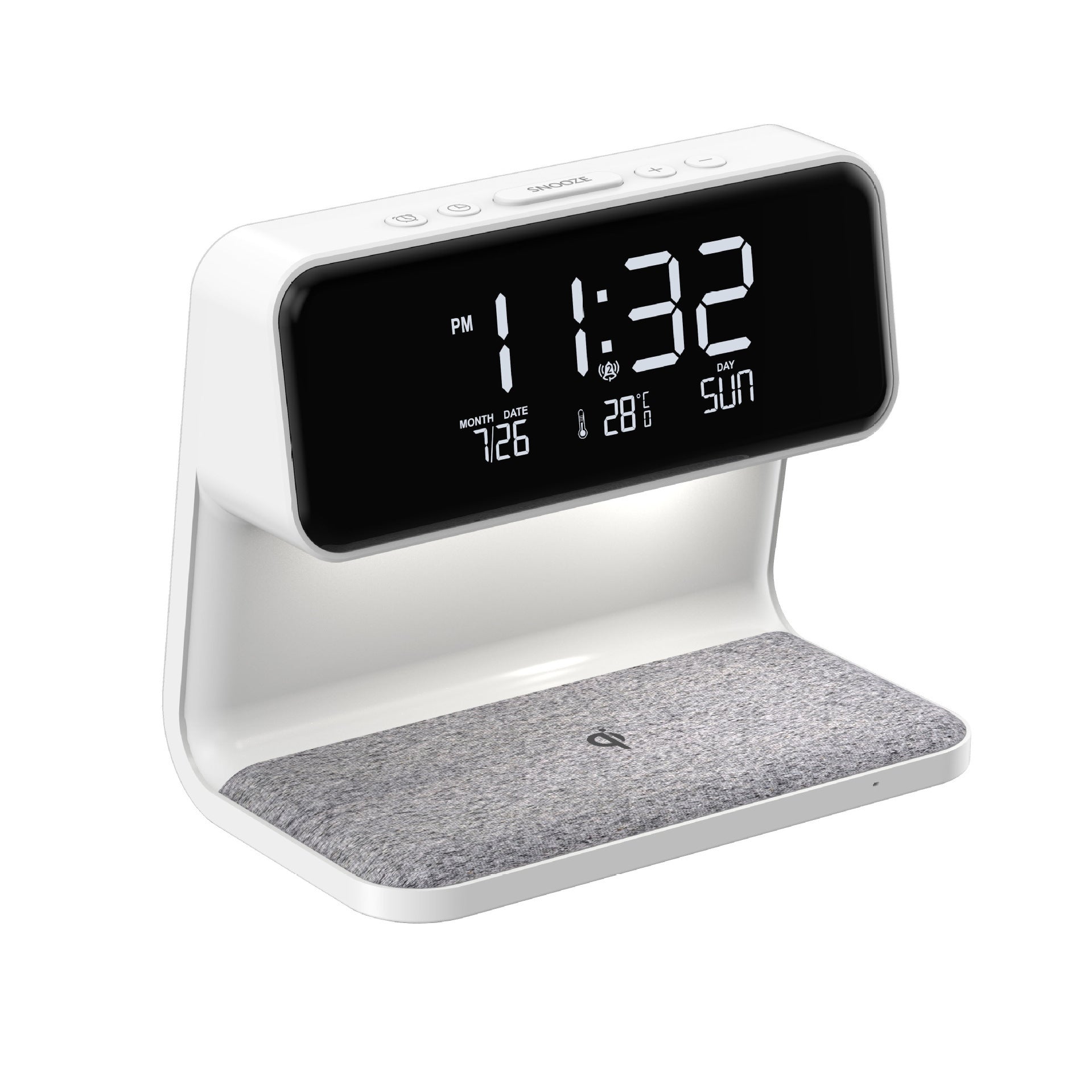 AuraStand: 3-in-1 Wireless Charger, Alarm Clock, and LED Night Light.
