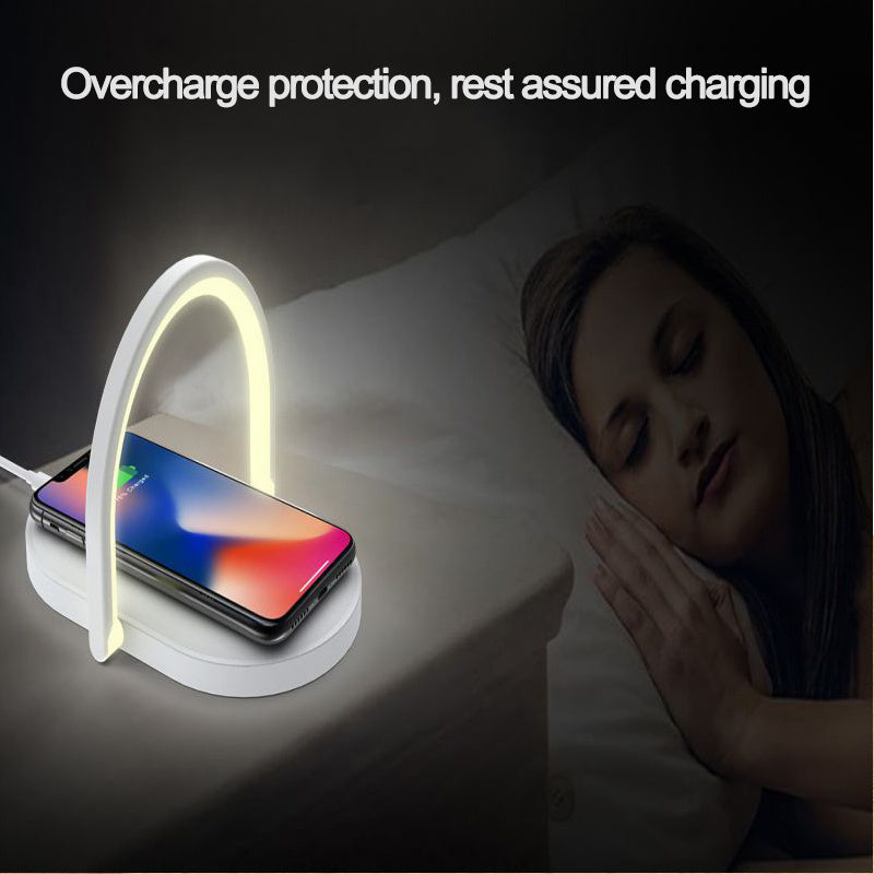AuraCharge Lamp: 15W Wireless Charger, LED Night Light, Phone Stand.